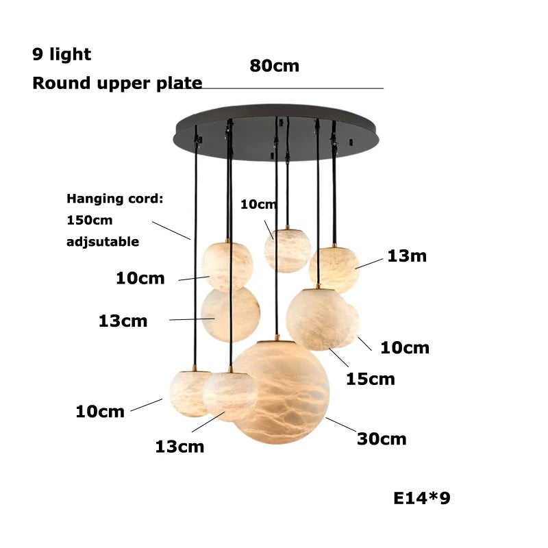 Alabaster & Marble Globe Chandelier – Modern Dimmable LED for Living Room, Bedroom & Bedside | Lunara Frame by Evenlyr