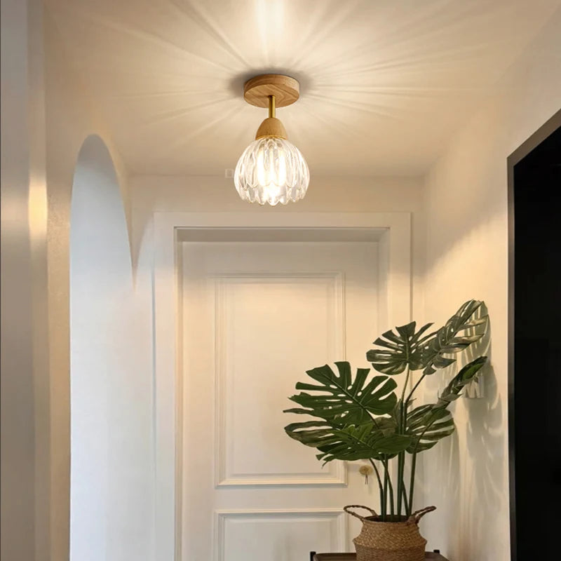 Glass & Wood Pendant Light – Modern Minimalist for Kitchen Island, Dining Room, Bedroom | Jessamine Halo by Evenlyr