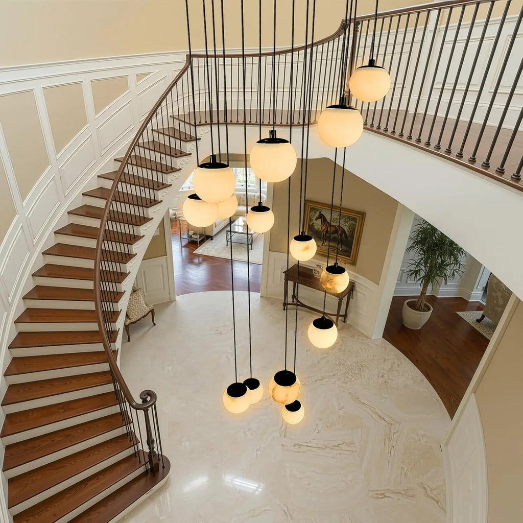 Alabaster & Marble Chandelier – Modern Minimalist for Living Room, Foyer, Staircase | Maris Line by Evenlyr