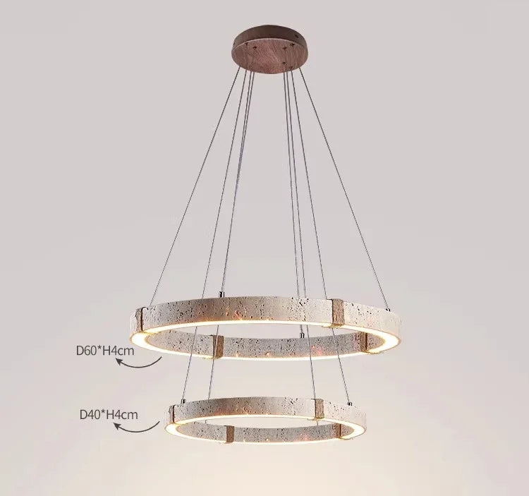 Travertine Chandelier – Modern Minimalist Dimmable LED for Dining Room, Living Room, Bedroom | Delphine Halo by Evenlyr