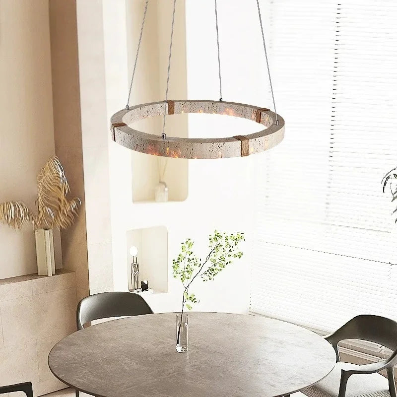 Travertine Chandelier – Modern Minimalist Dimmable LED for Dining Room, Living Room, Bedroom | Delphine Halo by Evenlyr