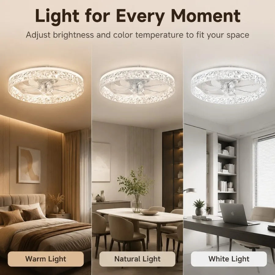 Helios Low-Noise DC Ceiling Fan Light for Living Room – 6-Speed Remote