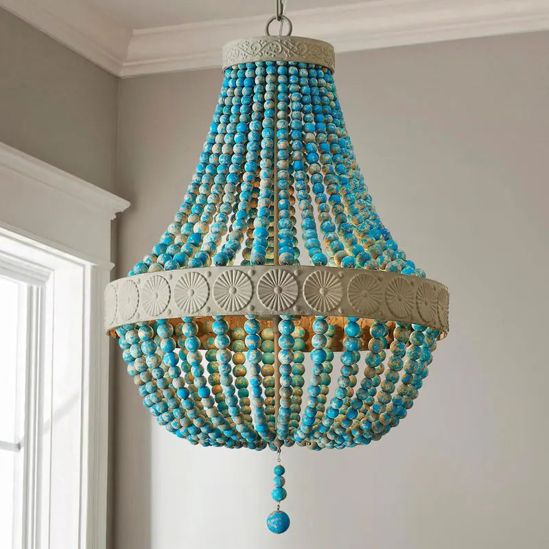 Merano Wooden Bead Chandelier for Dining Room – French Country