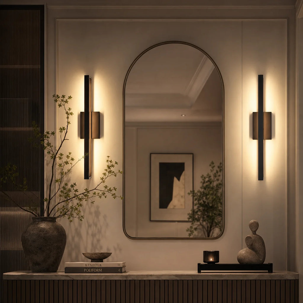 Metal Vertical LED Bathroom Vanity & Mirror Light – Modern LED for Bathroom | Selene Dome by Evenlyr