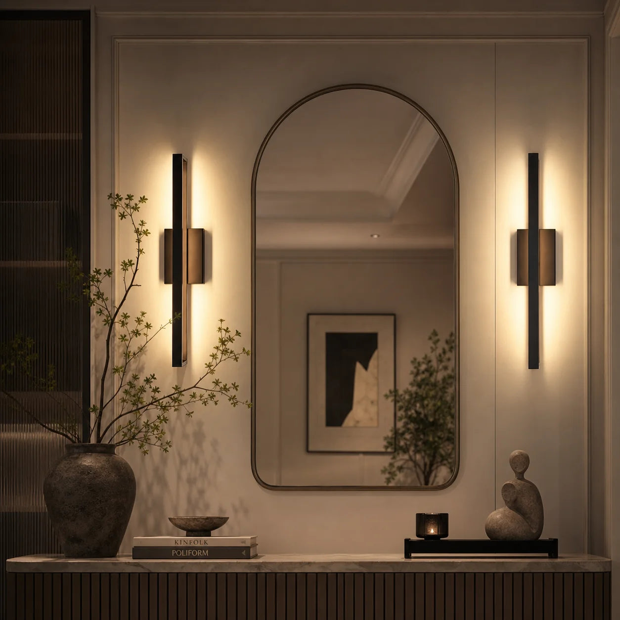 Metal Vertical LED Bathroom Vanity & Mirror Light – Modern LED for Bathroom | Selene Dome by Evenlyr