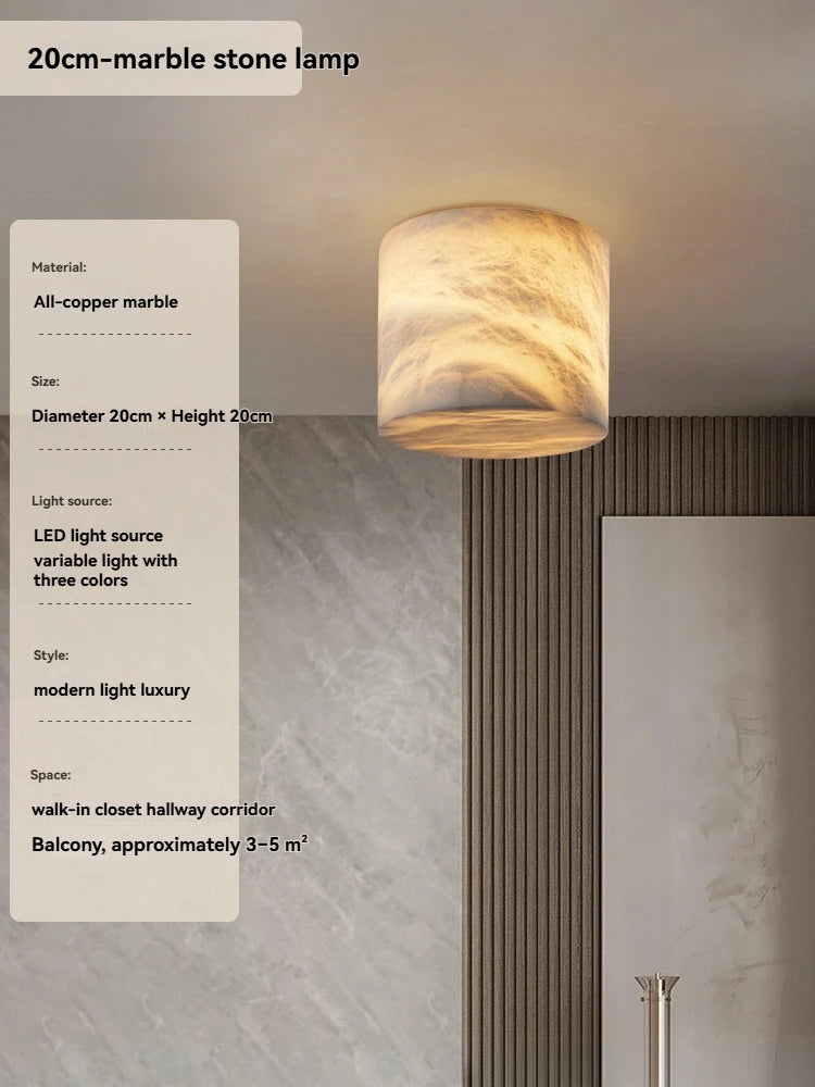 Alabaster & Marble Flush Mount Ceiling Light – Modern for Bedroom & Bedside, Hallway & Entryway | Lunara Arc by Evenlyr
