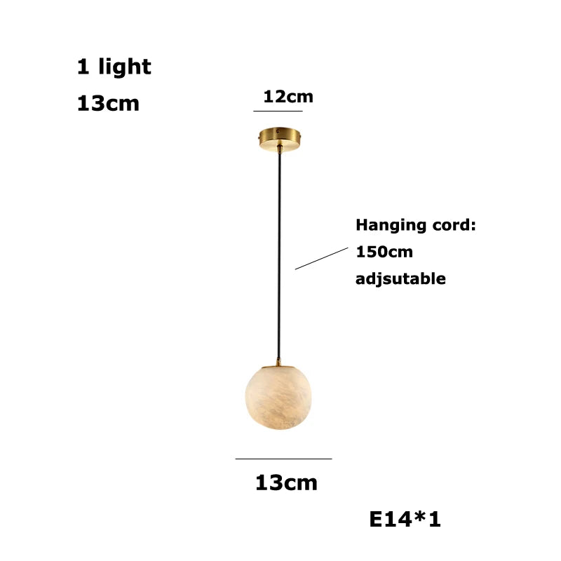 Alabaster & Marble Globe Chandelier – Modern Dimmable LED for Living Room, Bedroom & Bedside | Lunara Frame by Evenlyr