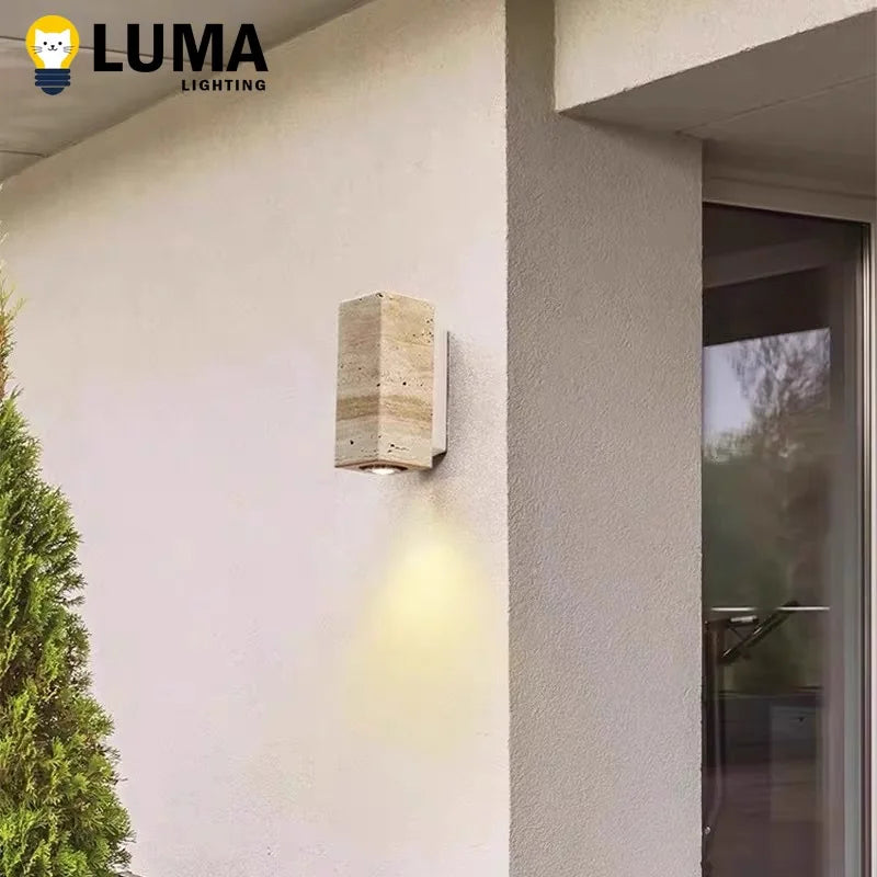 Caspian Travertine Stone Outdoor Wall Sconce for Exterior Corridor