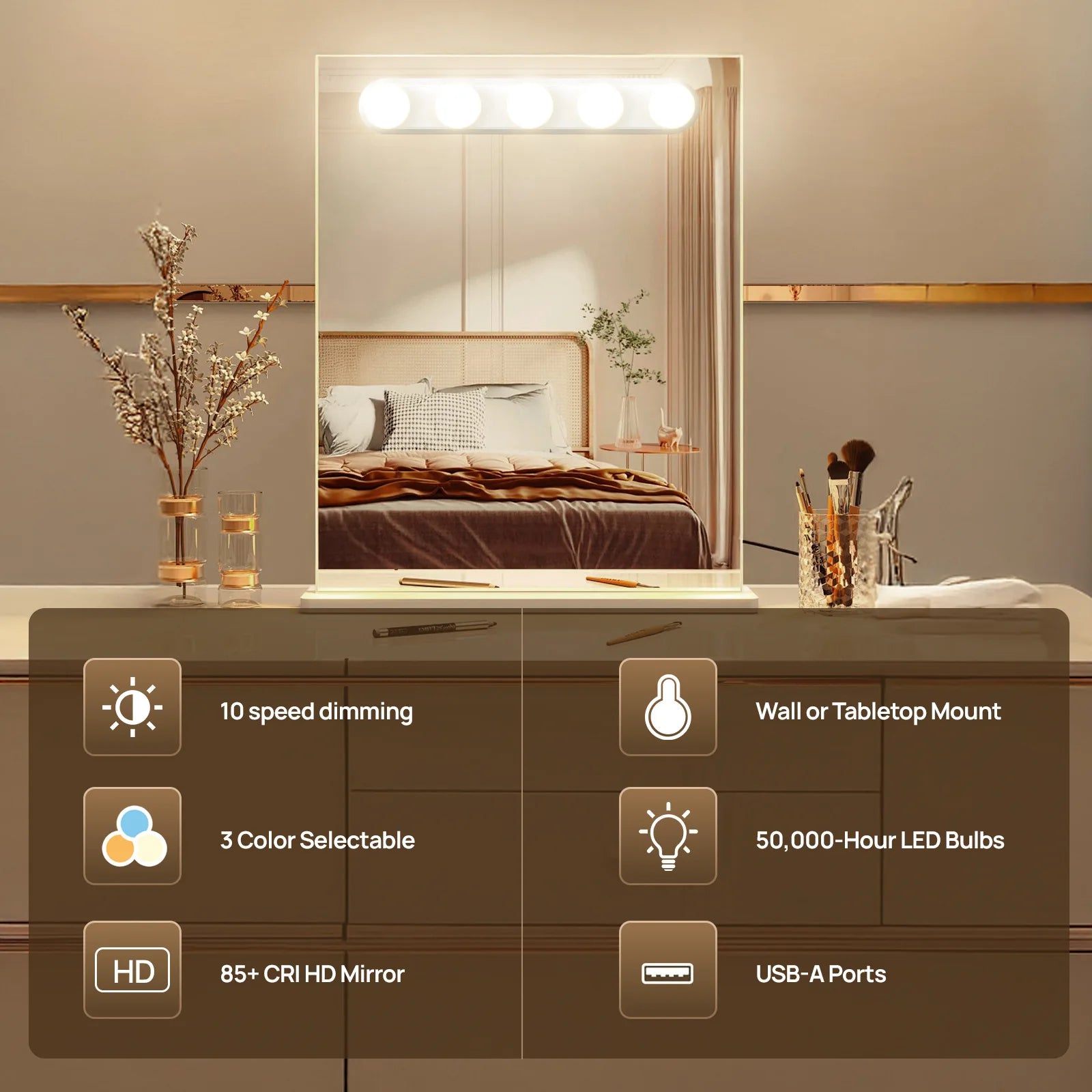 Quintara USB Vanity Mirror Light Bulbs – Adjustable Color Temperature