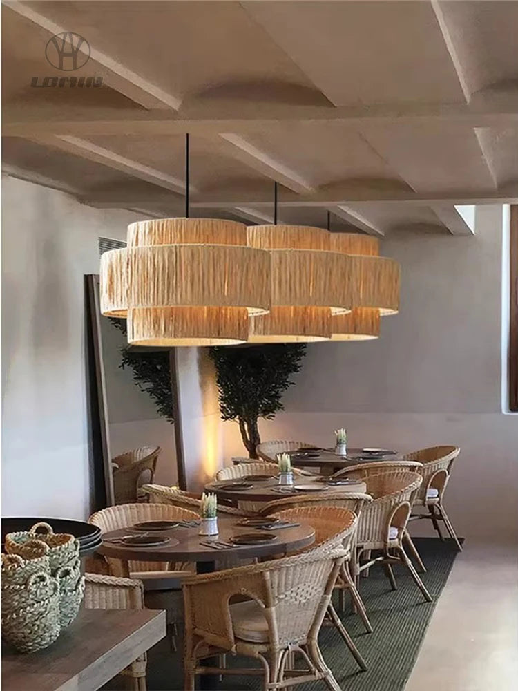 Rattan Chandelier – Organic Modern for Dining Room, Hotel Lobby, Bedroom | Vesper Dome by Evenlyr
