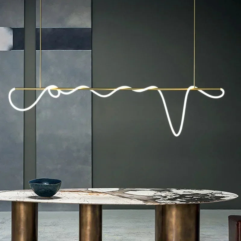 Metal Linear Chandelier – Modern LED Linear for Dining Room & Kitchen, Restaurant & Café | Alora Veil by Evenlyr