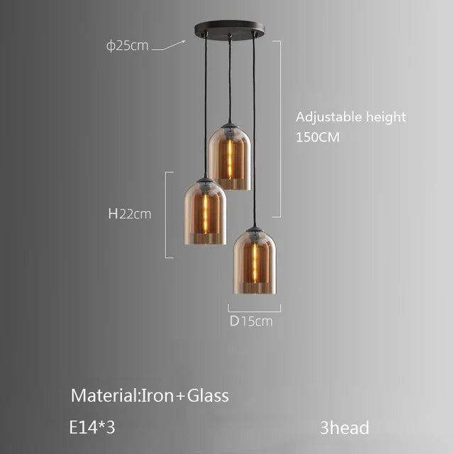 Quintara Long Copper and Glass Chandelier for Staircase