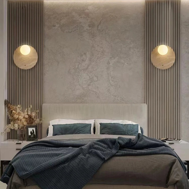 Ivara Veil Globe Travertine Wall Sconce – product view 4