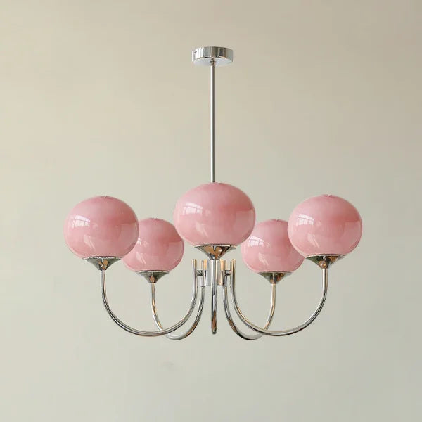 Aurelia Pink-Globe Brass Chandelier for Dining Room – French Cream