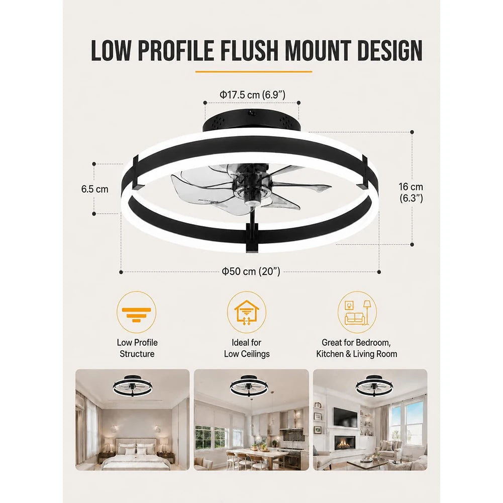 Ravena Low Profile Ceiling Fan with Light for Kitchen – Remote Control – detail view 7