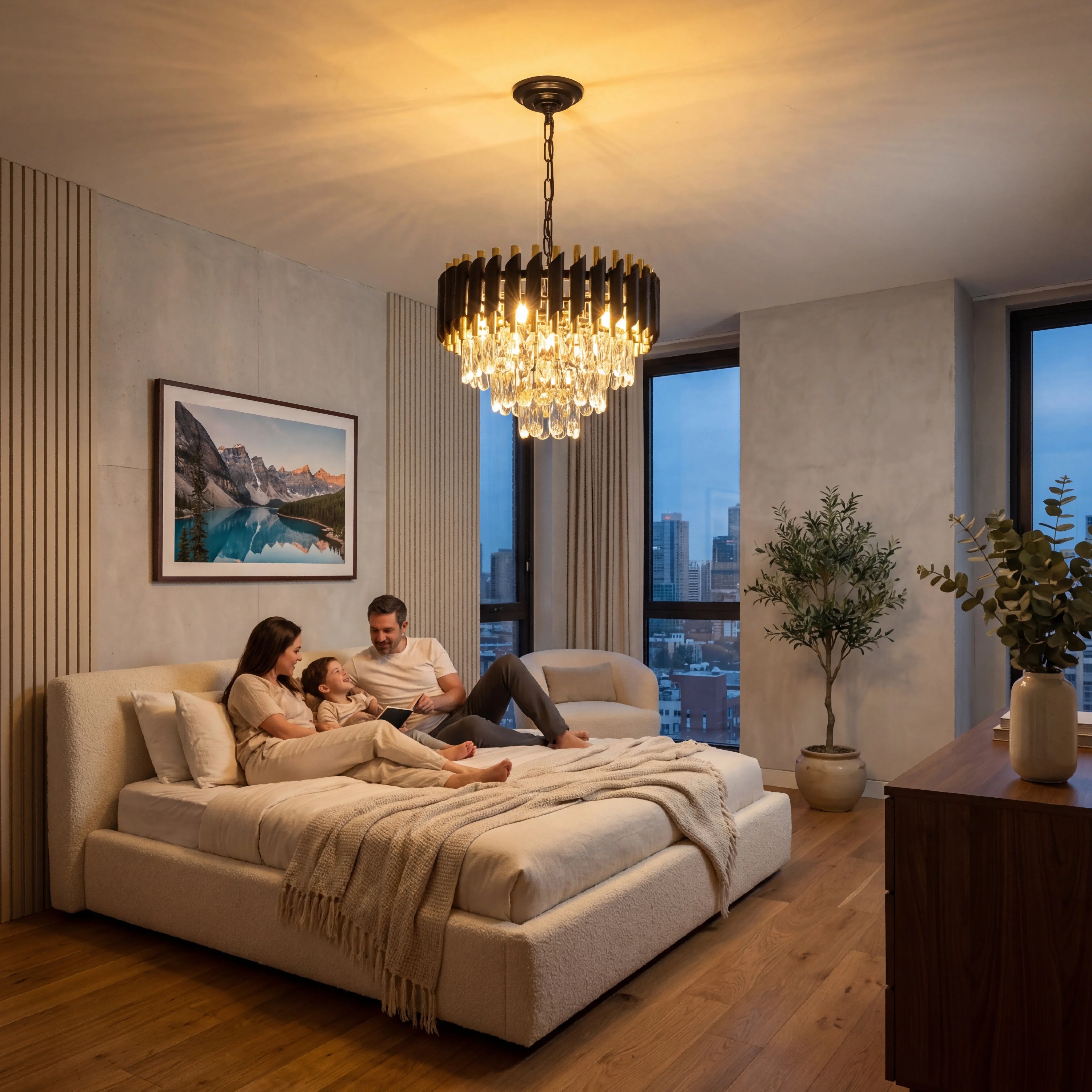 Crystal Chandelier – Modern Adjustable for Bedroom & Bedside, Hallway & Entryway, Living Room | Virelle Halo by Evenlyr