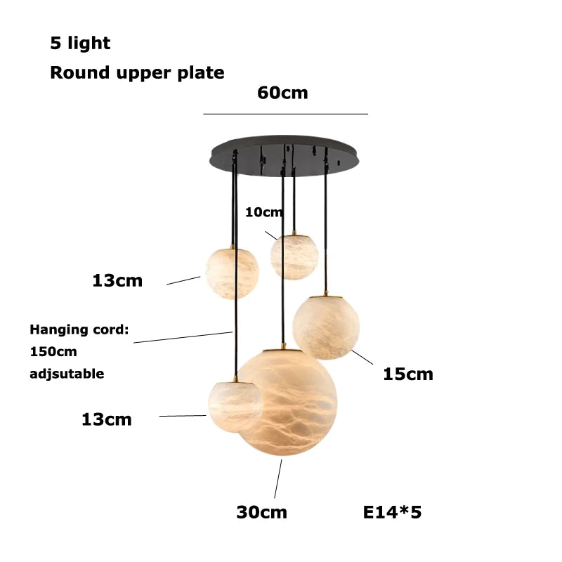 Alabaster & Marble Globe Chandelier – Modern Dimmable LED for Living Room, Bedroom & Bedside | Lunara Frame by Evenlyr