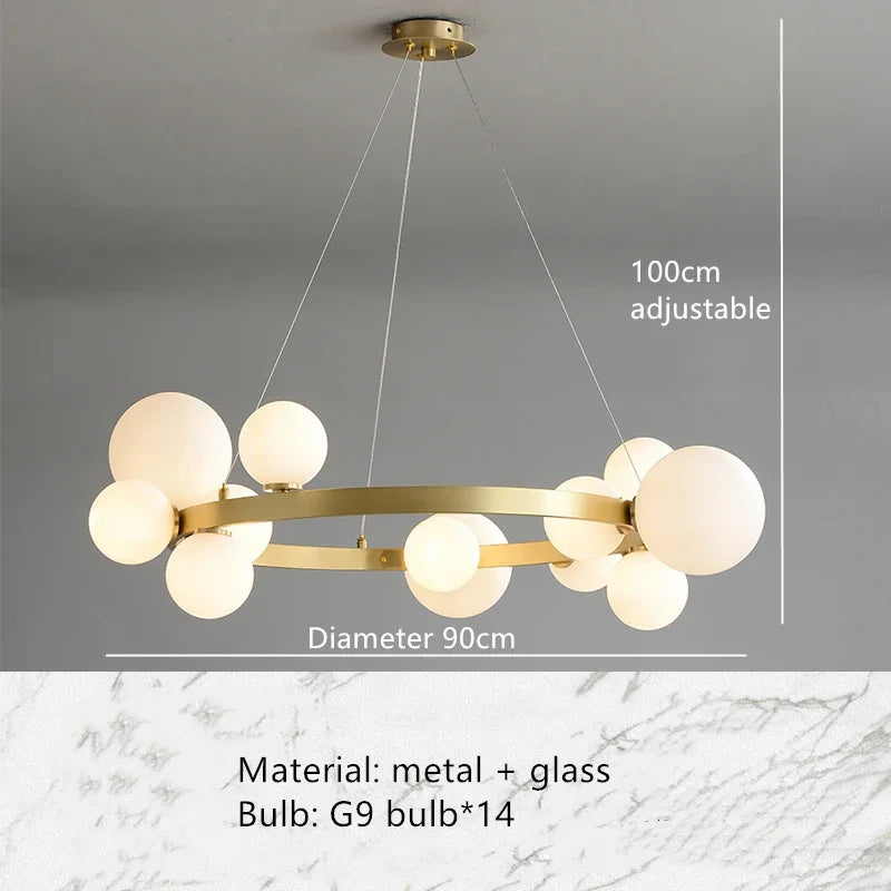 Glass Globe Chandelier – Modern LED for Bedroom & Bedside, Dining Room & Kitchen | Virelle Frame by Evenlyr