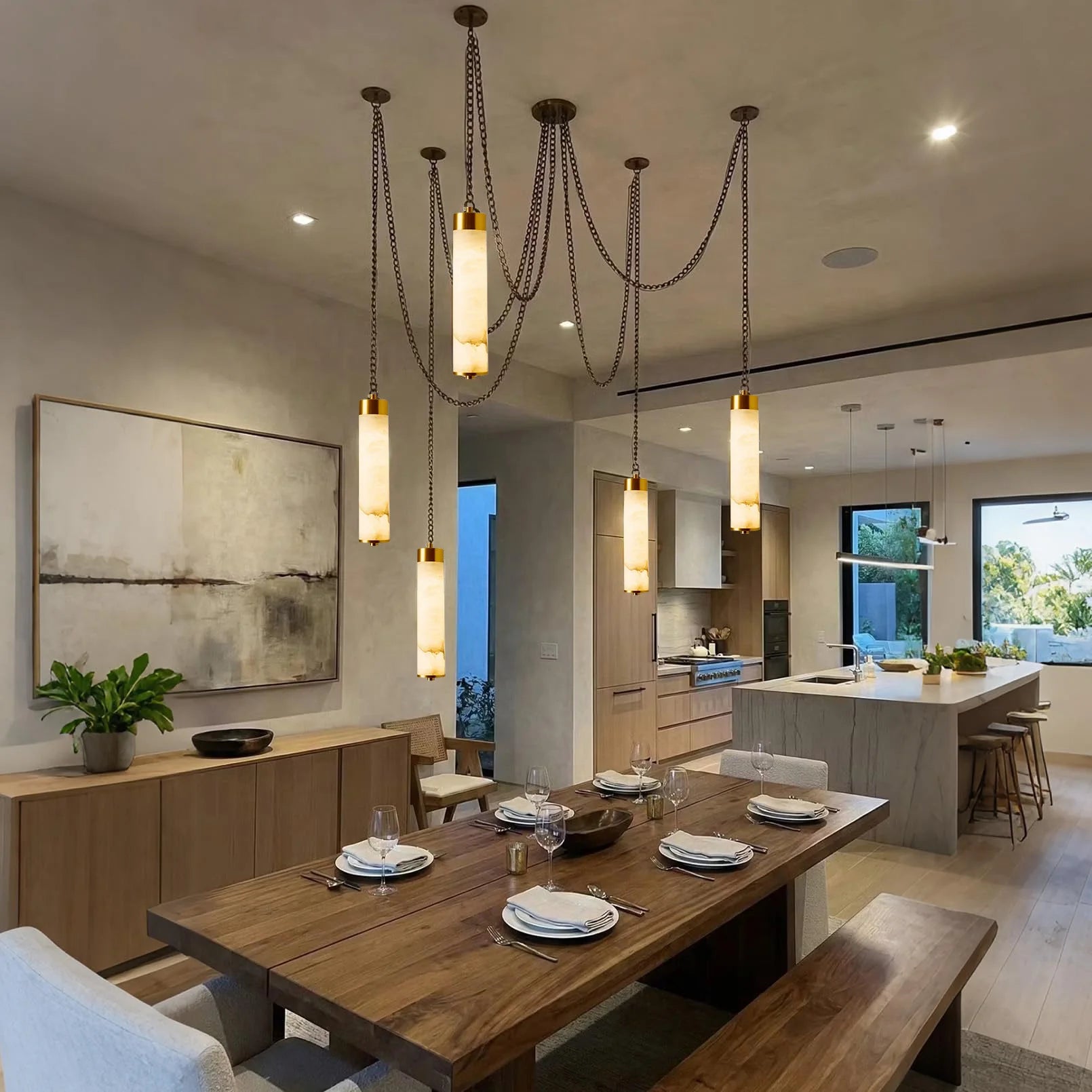 Alabaster & Marble Chandelier – Modern Minimalist Multi-Light for Dining Room, Living Room, Staircase | Mirelle Halo by Evenlyr