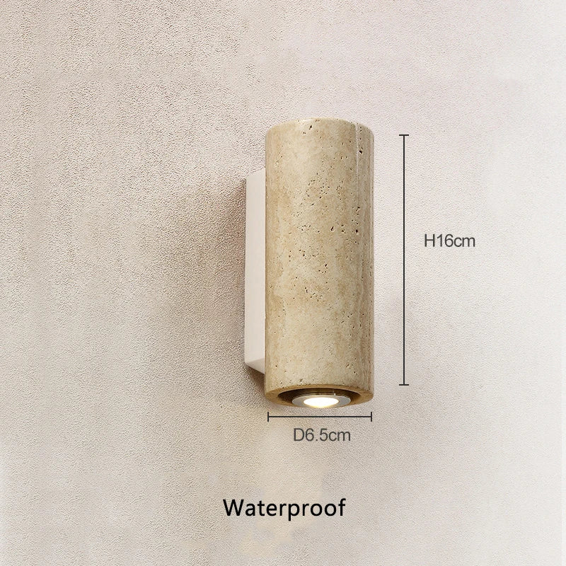Travertine & Wood Wall Sconce – Wabi-Sabi Japanese for Bedroom, Hallway, Living Room | Fiora Beam by Evenlyr