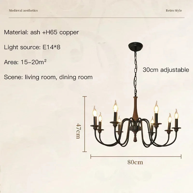 Belluno Vintage Wood Chandelier for Living Room – Nordic – detail view 10