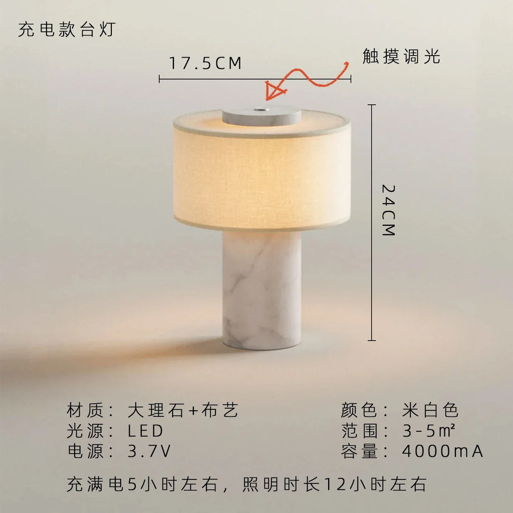 Marble & Fabric Table Lamp – Modern Minimalist Dimmable LED for Bedside, Desk & Office, Living Room | Bellara Grove by Evenlyr
