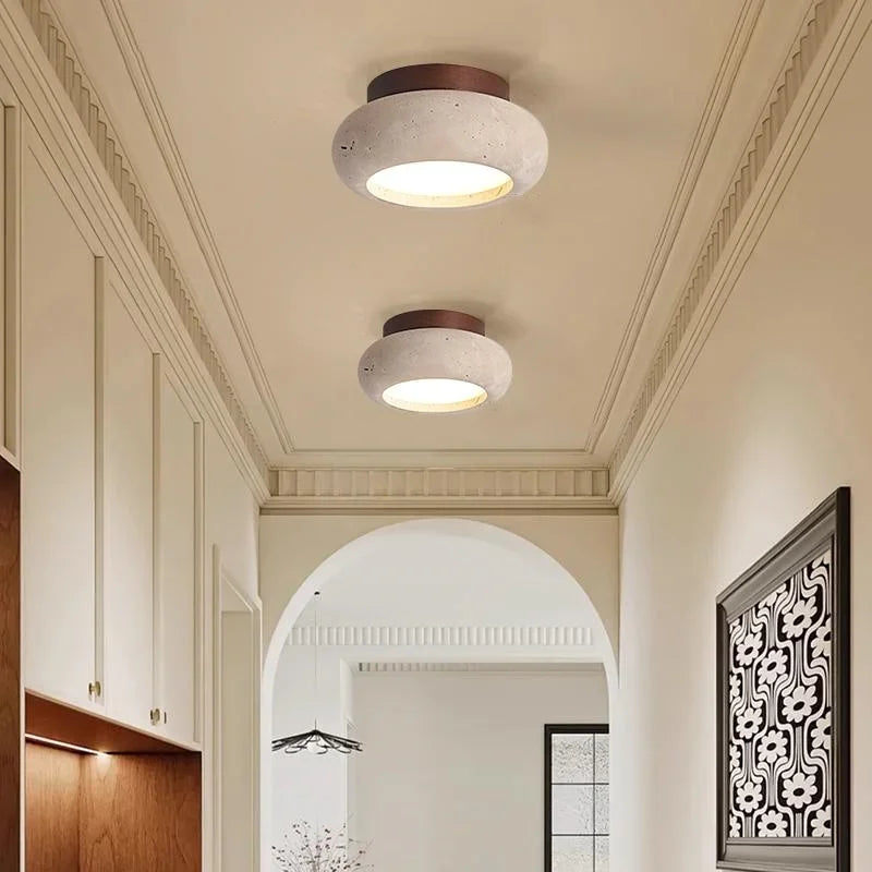 Nordic Modern Flush Mount Ceiling Light – Travertine & Wood Low-Profile for Dining Room, Trade Projects | Vivienne Crest by Evenlyr
