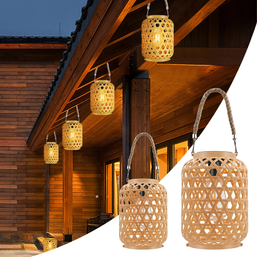 Helios Rattan Solar Hanging Lantern for Garden