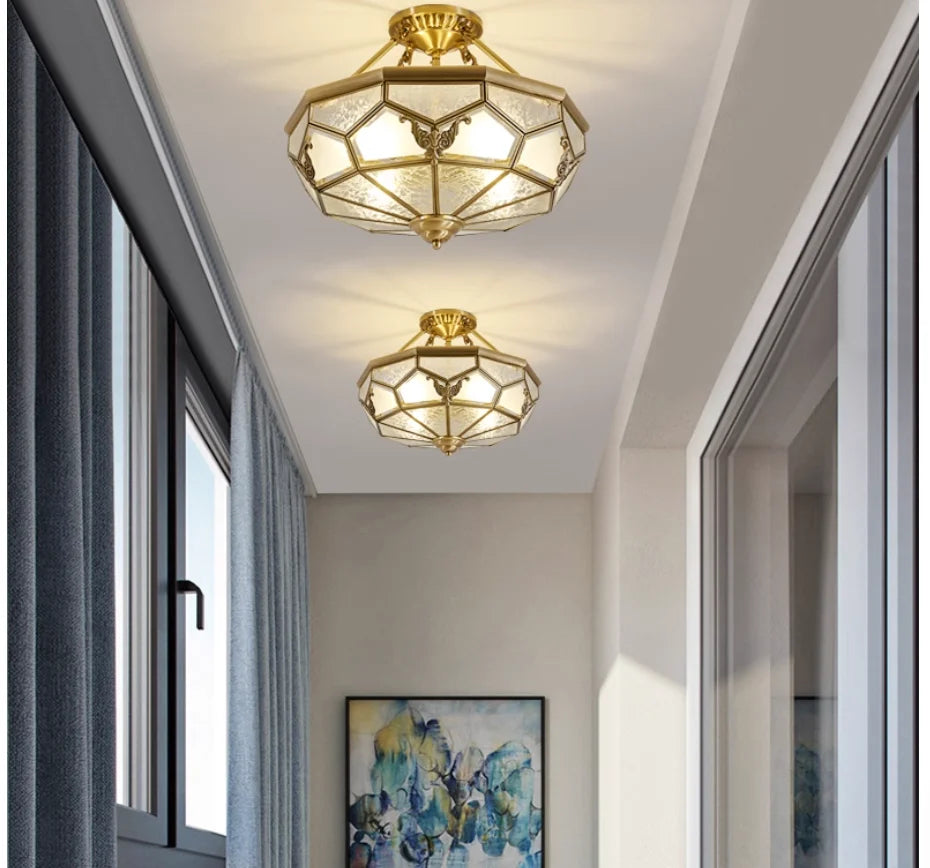 Kensley Copper and Glass Semi-Flush Ceiling Light for Study – detail view 4