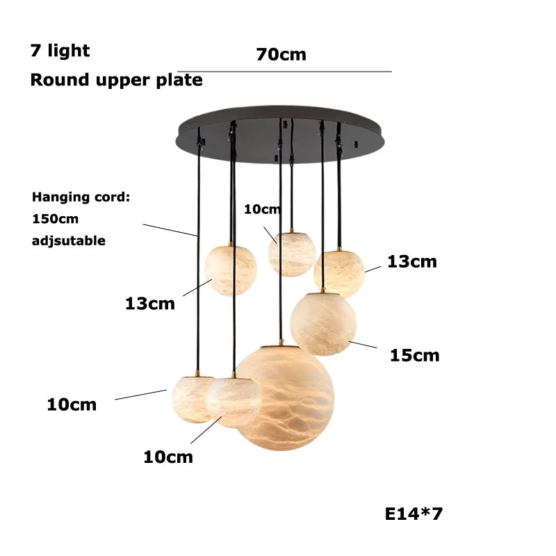 Alabaster & Marble Globe Chandelier – Modern Dimmable LED for Living Room, Bedroom & Bedside | Lunara Frame by Evenlyr
