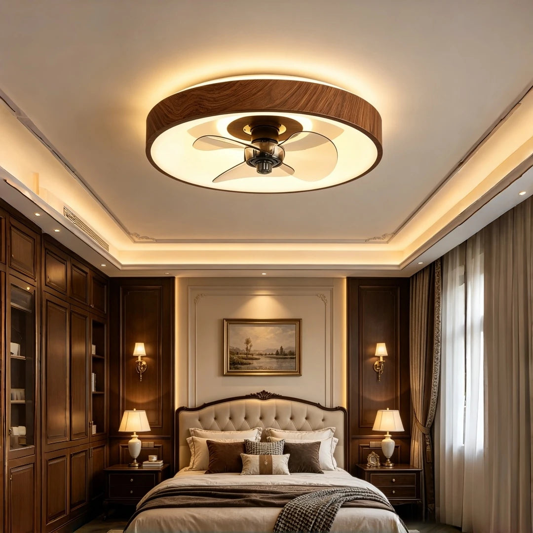 Caspian Low Profile Ceiling Fan with Light for Low-Ceiling Bedroom – Mid-Century