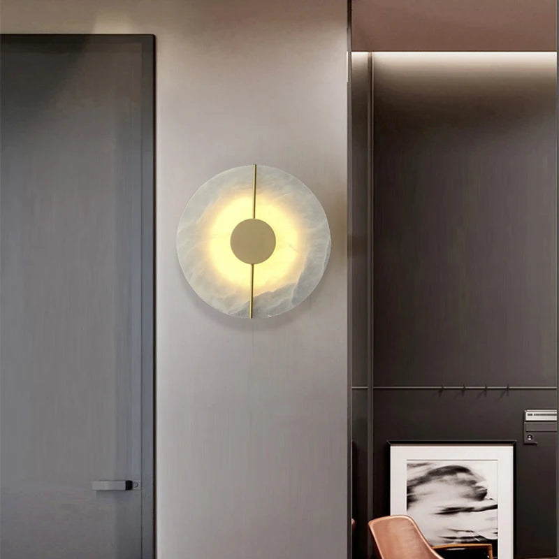 Juniper Round Alabaster Wall Sconce for Bedroom – Natural Marble