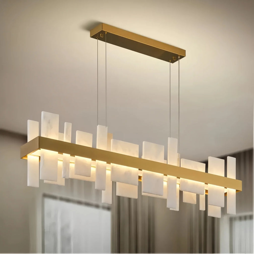 Alabaster & Marble Chandelier – Modern Minimalist Dimmable LED for Dining Room, Living Room, Kitchen Island | Elowen Line by Evenlyr