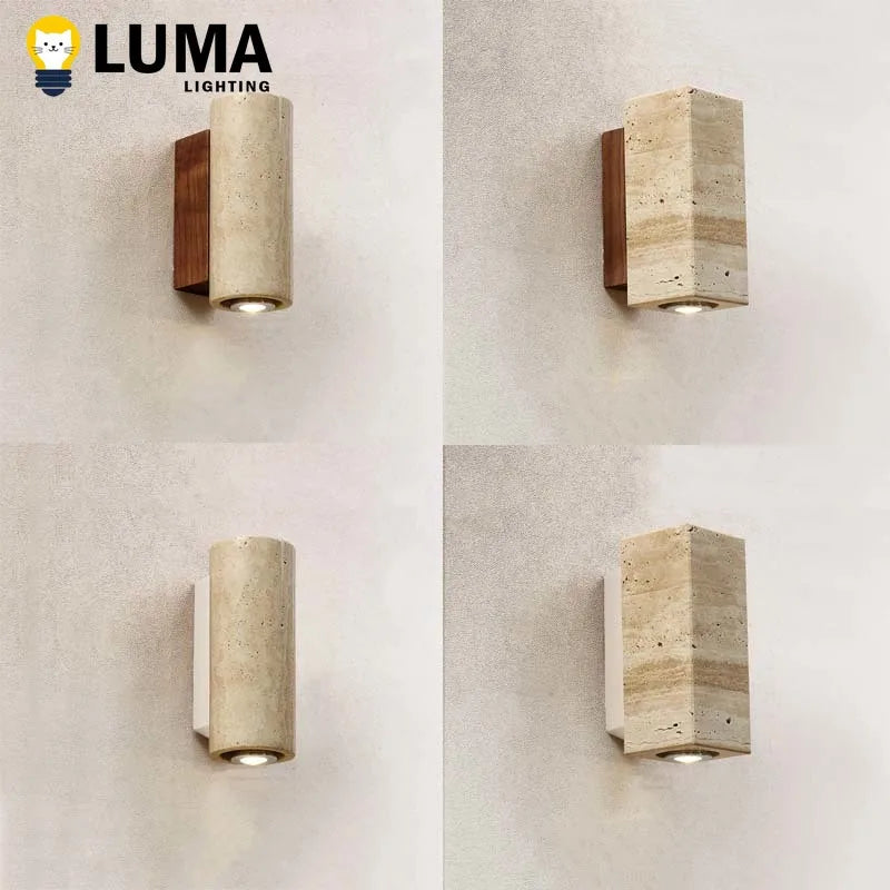 Caspian Travertine Stone Outdoor Wall Sconce for Exterior Corridor