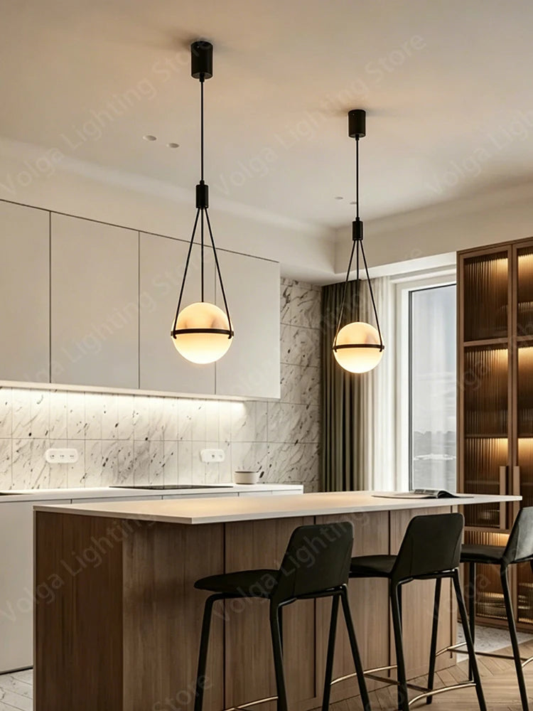 Alabaster & Marble Pendant Light – Modern Minimalist Dimmable LED for Kitchen Island, Dining Room, Restaurant | Aviana Line by Evenlyr