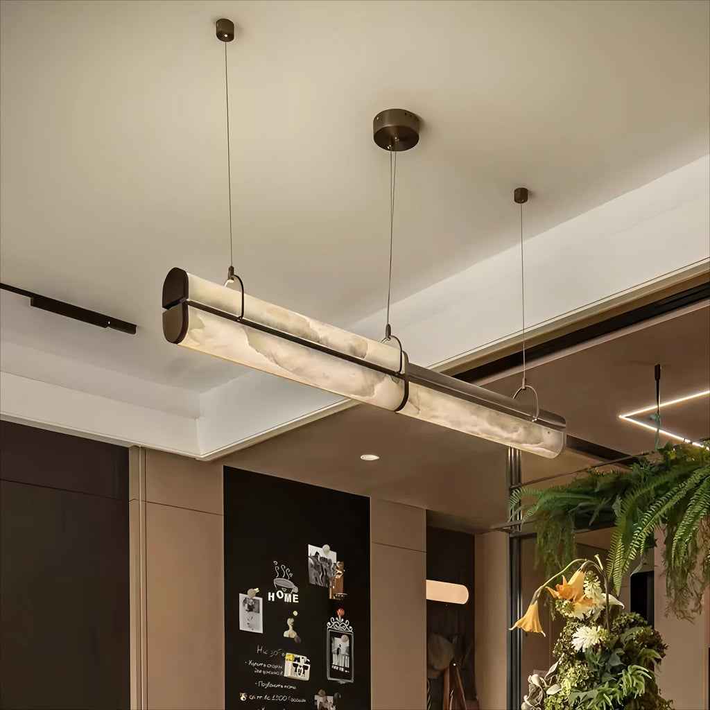 Tavian Veil Linear Alabaster Pendant Light – Modern Alabaster Linear Pendant Lights for Restaurant