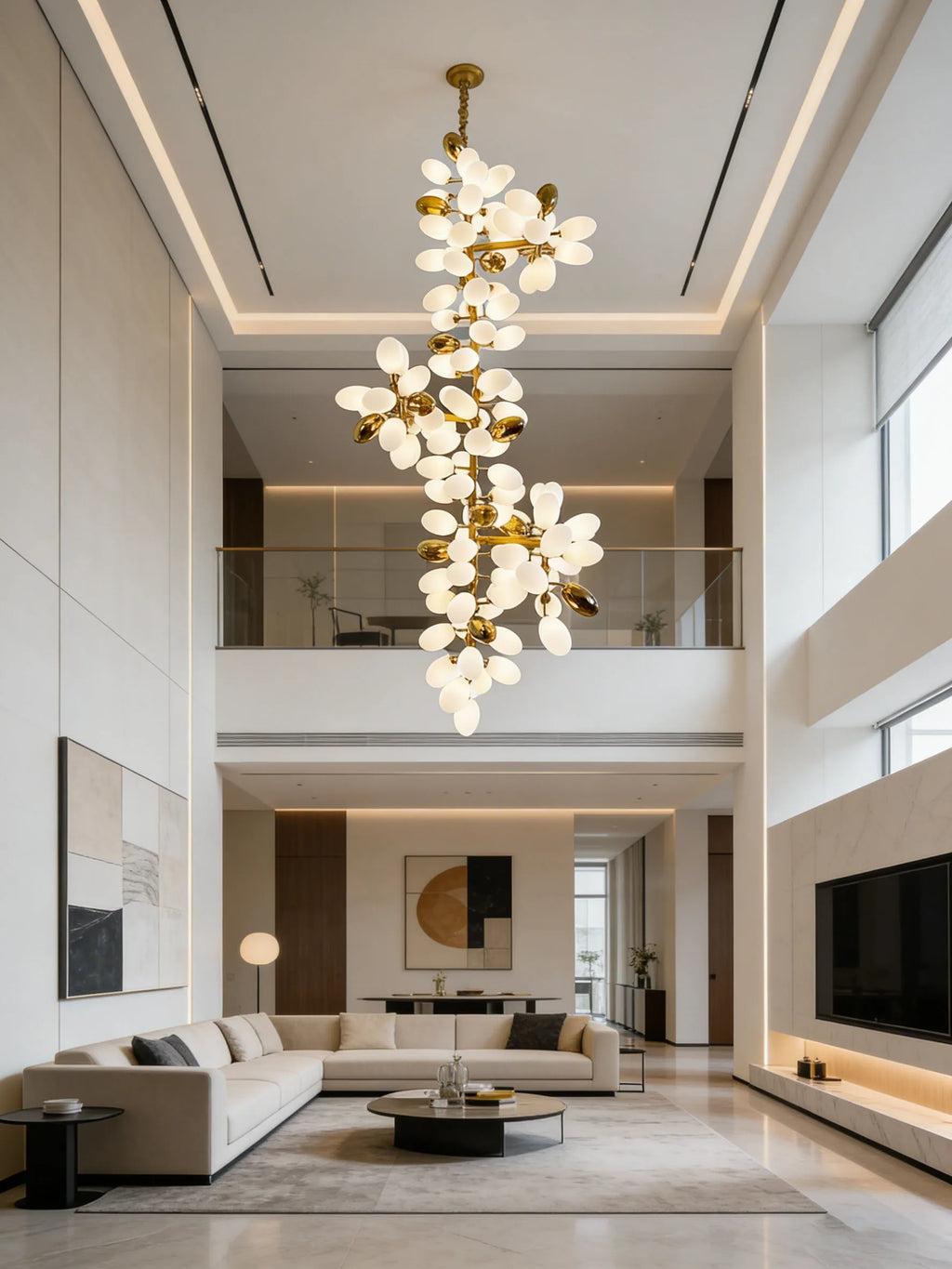 Glass Chandelier – Nordic Modern Adjustable for Bedroom, Dining Room, Living Room | Halcyon Halo by Evenlyr