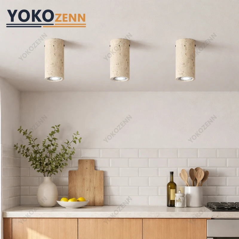 Travertine Flush Mount Ceiling Light – Wabi-Sabi for Hallway & Entryway | Maris Veil by Evenlyr