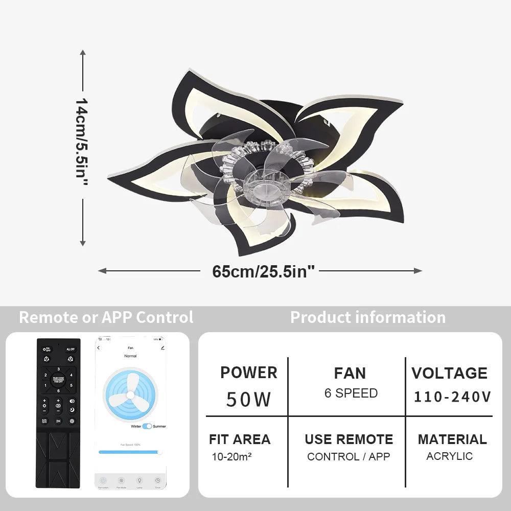 Orlena Flower-Shaped Smart Ceiling Fan Light – Dimmable