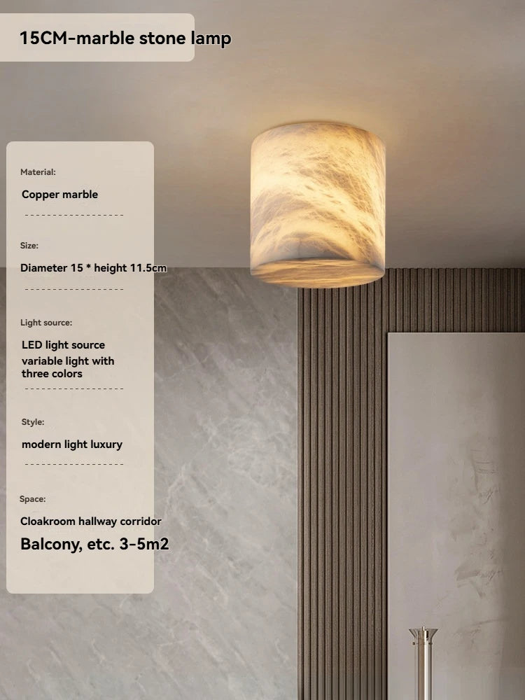 Alabaster & Marble Flush Mount Ceiling Light – Modern for Bedroom & Bedside, Hallway & Entryway | Lunara Arc by Evenlyr