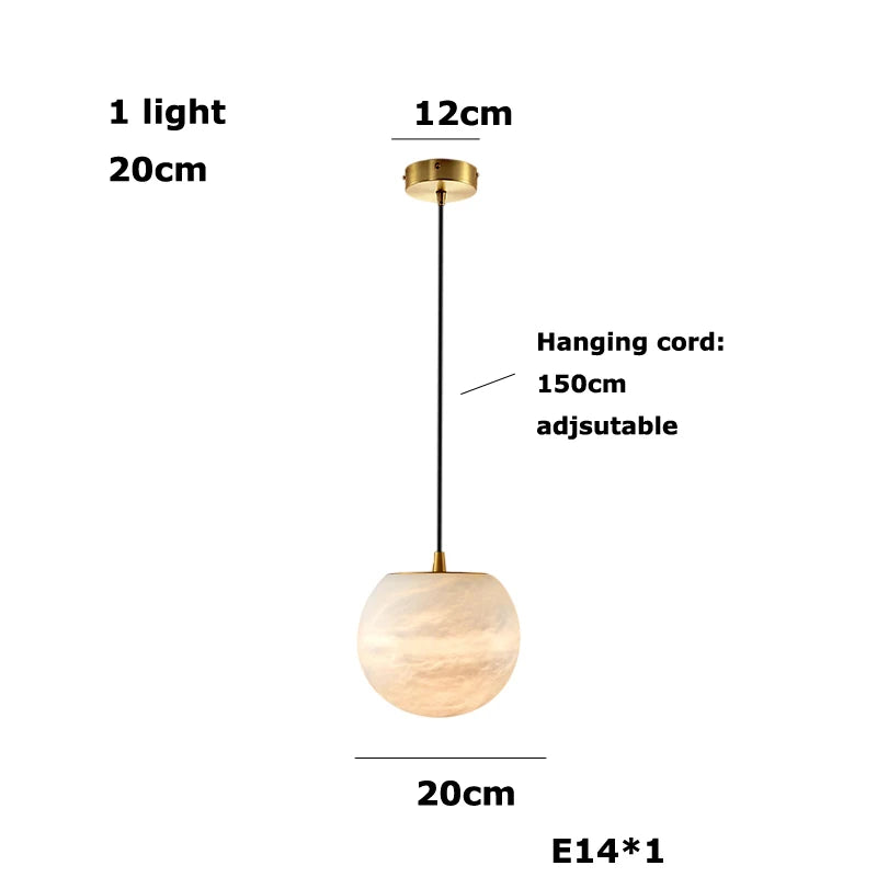 Alabaster & Marble Globe Chandelier – Modern Dimmable LED for Living Room, Bedroom & Bedside | Lunara Frame by Evenlyr