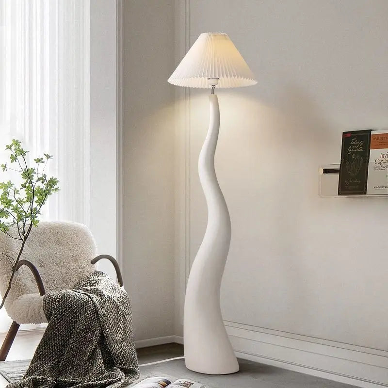 Kaia Ribbon Fabric Floor Lamp – Minimalist styled in a living room interior