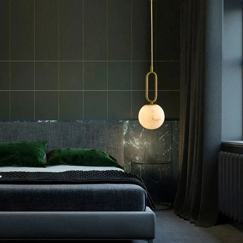 Thalia Halo Globe Alabaster Pendant Light – product view 3