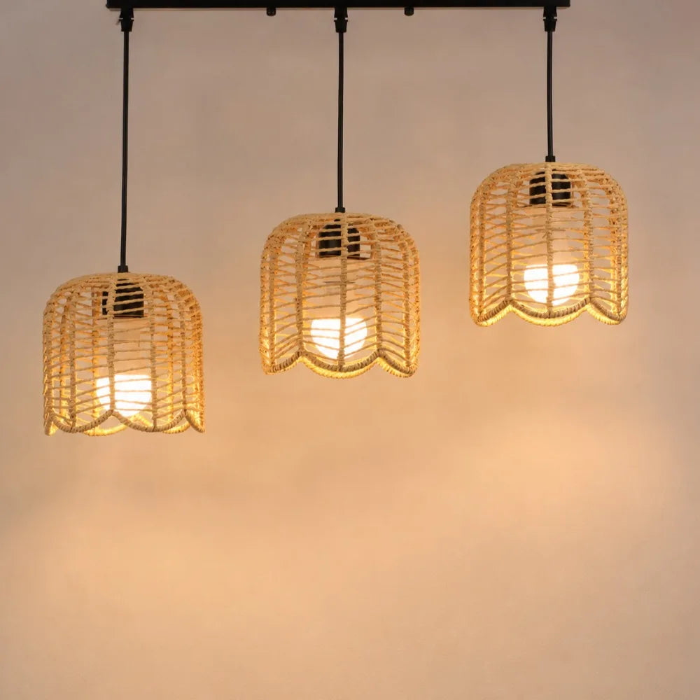 Rattan & Wood Chandelier – European Classic for Dining Room, Living Room, Foyer | Evanthe Orbit by Evenlyr