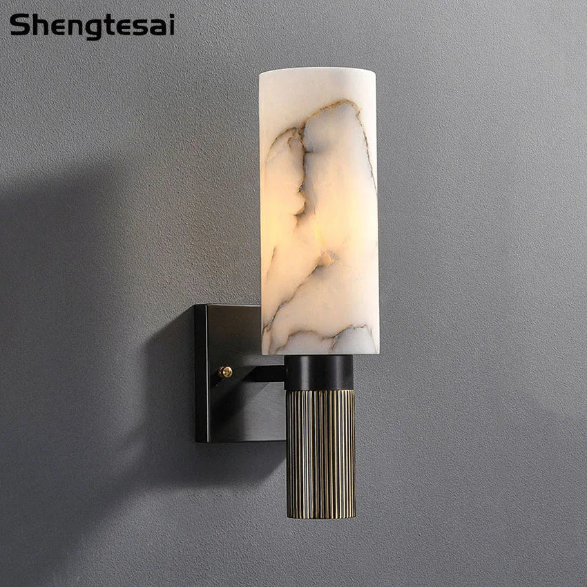 Fiora Veil Cylinder Alabaster Wall Sconce – product view 2