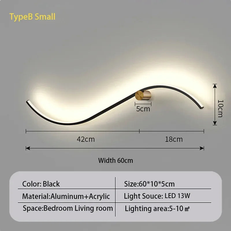 Liora Curved-Line LED Wall Sconce for Bedroom
