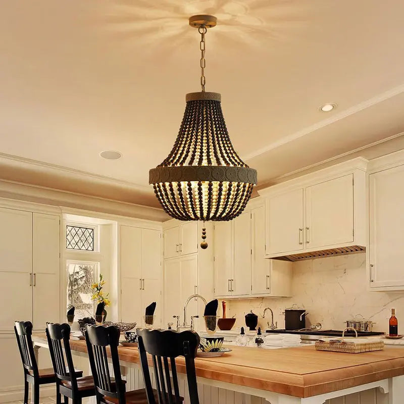 Merano Wooden Bead Chandelier for Dining Room – French Country