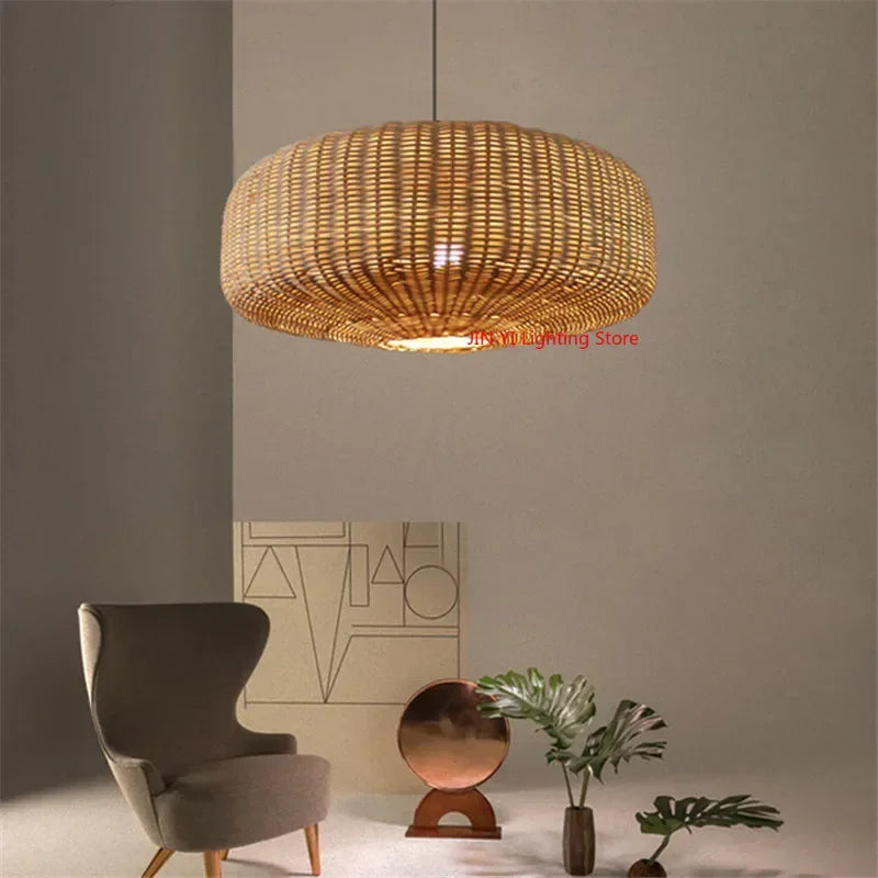 Rattan & Wood Chandelier – Wabi-Sabi Japanese for Dining Room, Living Room, Bedroom | Fiora Dome by Evenlyr