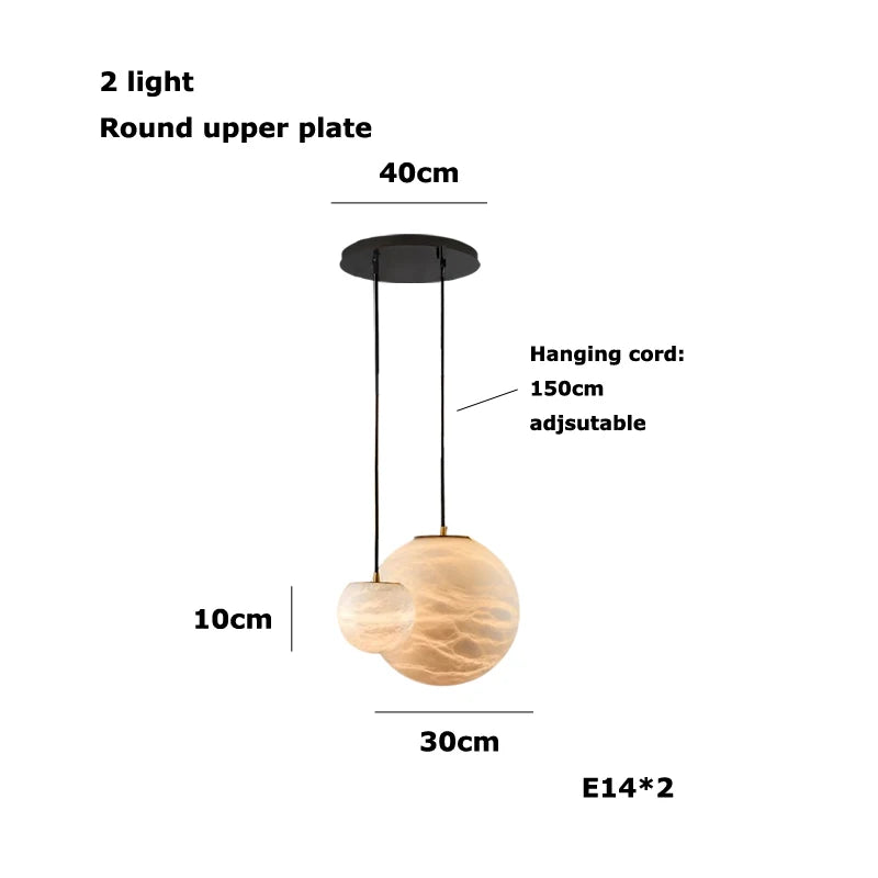 Alabaster & Marble Globe Chandelier – Modern Dimmable LED for Living Room, Bedroom & Bedside | Lunara Frame by Evenlyr