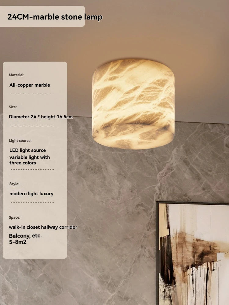 Alabaster & Marble Flush Mount Ceiling Light – Modern for Bedroom & Bedside, Hallway & Entryway | Lunara Arc by Evenlyr